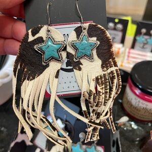 Cowprint star earrings
